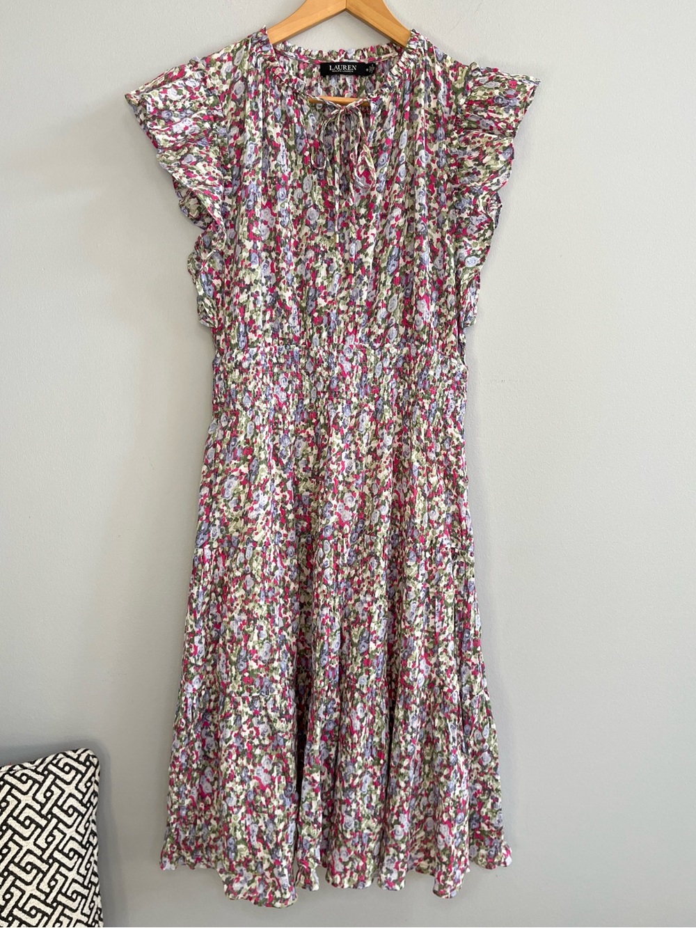 Lauren Ralph Lauren Crinkle Cotton Dress Size 10 Floral Cottagecore Midi Event